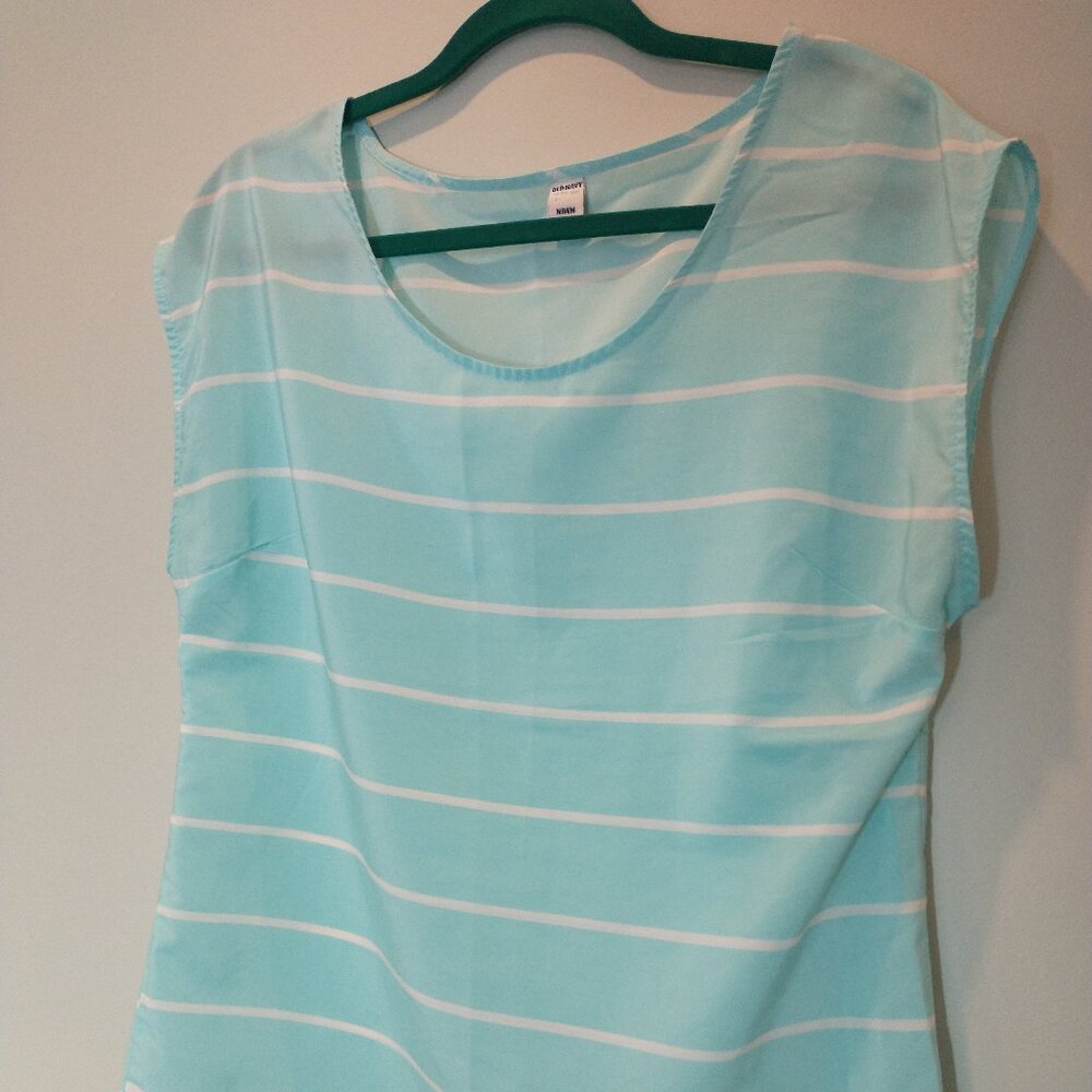 Old Navy Light Turquoise Blue Striped Blouse Size M